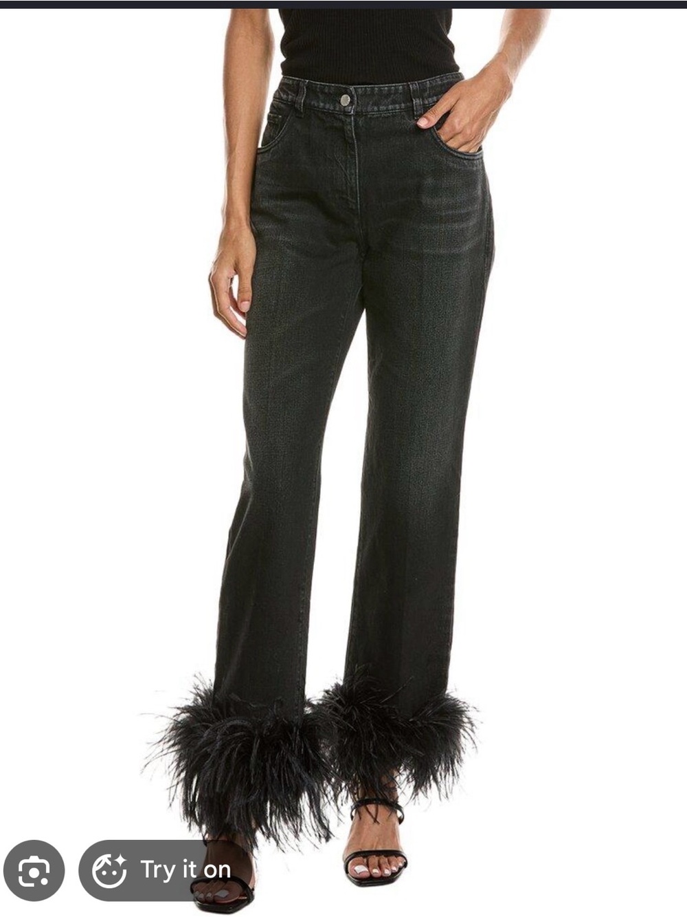 Prada feather trimmed straight jeans 27